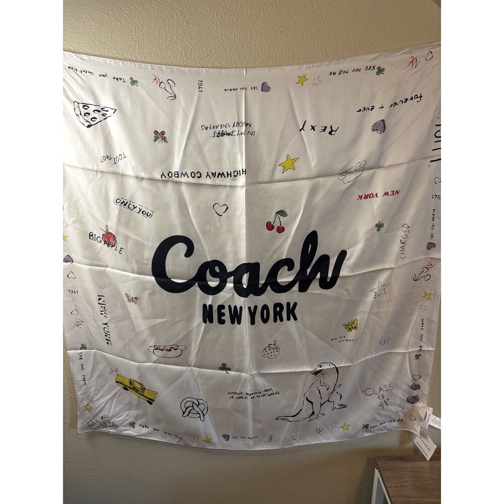 Coach XL silk scarf sketch print